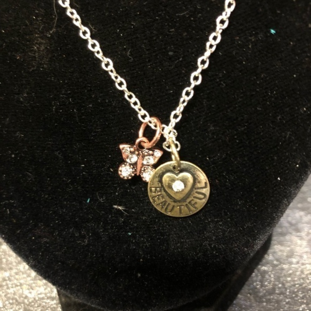 “Beautiful” charm Necklace w/butterfly